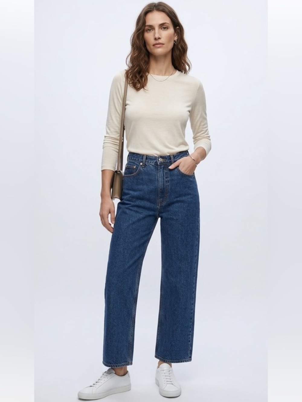Highrise Blue Straight Leg Jeans Cotton